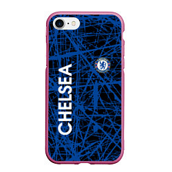 Чехол iPhone 7/8 матовый CHELSEA F C, цвет: 3D-малиновый