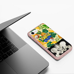 Чехол iPhone 7/8 матовый Тропики Ритм Джунглей Ананасы Кокосы Бананы, цвет: 3D-светло-розовый — фото 2
