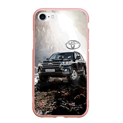 Чехол iPhone 7/8 матовый Toyota Land Cruiser 200 в пещере со скальными рису