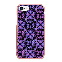 Чехол iPhone 7/8 матовый Розово-фиолетовый цветочный орнамент на черном, цвет: 3D-светло-розовый