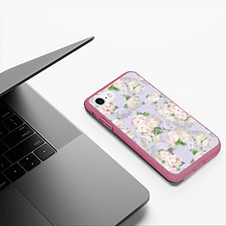 Чехол iPhone 7/8 матовый Цветы Белые Яркие Пионы, цвет: 3D-малиновый — фото 2