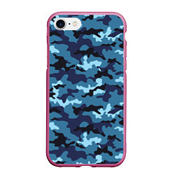 Чехол iPhone 7/8 матовый Камуфляж Тёмно-Синий Camouflage Dark-Blue, цвет: 3D-малиновый