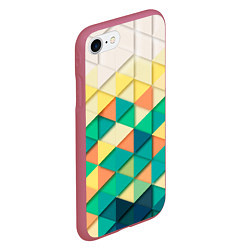 Чехол iPhone 7/8 матовый Цветные объемные треугольники, цвет: 3D-малиновый — фото 2