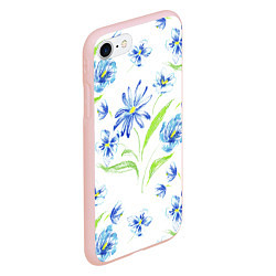 Чехол iPhone 7/8 матовый Цветы Синие Нарисованные Карандашами, цвет: 3D-светло-розовый — фото 2