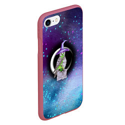 Чехол iPhone 7/8 матовый Сова-колдунья с зельем на фоне ночного неба, цвет: 3D-малиновый — фото 2