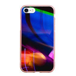 Чехол iPhone 7/8 матовый Неоновые линии и силуэты - Синий, цвет: 3D-светло-розовый