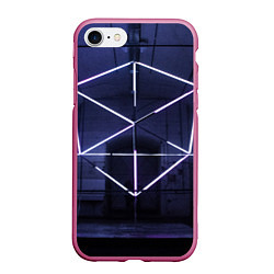 Чехол iPhone 7/8 матовый Неоновый прерывистый куб во тьме - Фиолетовый, цвет: 3D-малиновый