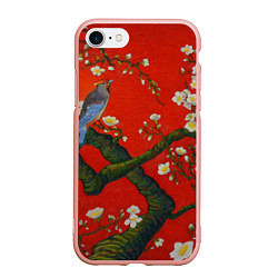 Чехол iPhone 7/8 матовый Птица на ветвях сакуры, цвет: 3D-светло-розовый