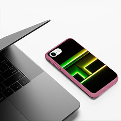 Чехол iPhone 7/8 матовый Неоновые фигуры и линии - Зелёный и жёлтый, цвет: 3D-малиновый — фото 2