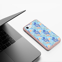 Чехол iPhone 7/8 матовый Турецкий огурец Turkish cucumber blue pattern, цвет: 3D-светло-розовый — фото 2