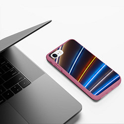 Чехол iPhone 7/8 матовый Неоновые фонари на линиях - Голубой и оранжевый, цвет: 3D-малиновый — фото 2
