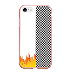 Чехол iPhone 7/8 матовый Шахматаня клетка с огнём, цвет: 3D-светло-розовый