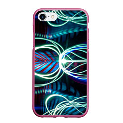 Чехол iPhone 7/8 матовый Неоновые лучи - Светло-синий, цвет: 3D-малиновый