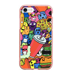 Чехол iPhone 7/8 матовый Fast food pattern Pop art Fashion trend, цвет: 3D-светло-розовый