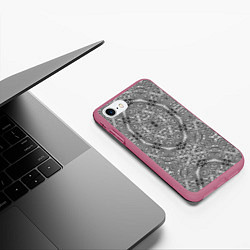 Чехол iPhone 7/8 матовый Black and white oriental ornament, цвет: 3D-малиновый — фото 2