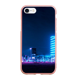 Чехол iPhone 7/8 матовый Неоновый ночной город - Светло-синий, цвет: 3D-светло-розовый