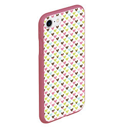 Чехол iPhone 7/8 матовый Разноцветные светлые сердечки, цвет: 3D-малиновый — фото 2