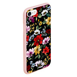 Чехол iPhone 7/8 матовый Цветы на черном фоне паттерн, цвет: 3D-светло-розовый — фото 2