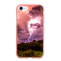 Чехол iPhone 7/8 матовый Грозовые разряды молний над лесным озером, цвет: 3D-светло-розовый