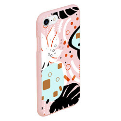 Чехол iPhone 7/8 матовый Абстрактные фигуры с пальмовыми листами на розовом, цвет: 3D-светло-розовый — фото 2