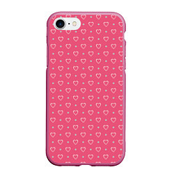 Чехол iPhone 7/8 матовый Розовые сердечки паттерн, цвет: 3D-малиновый