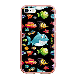 Чехол iPhone 7/8 матовый Прикольная акула и другие жители океана, цвет: 3D-светло-розовый