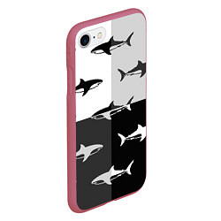 Чехол iPhone 7/8 матовый Стая акул - pattern, цвет: 3D-малиновый — фото 2