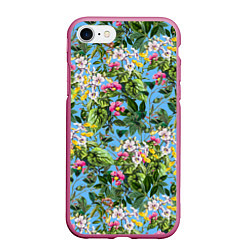 Чехол iPhone 7/8 матовый Милые Цветы, цвет: 3D-малиновый