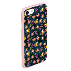 Чехол iPhone 7/8 матовый Баклажаны персики бананы паттерн, цвет: 3D-светло-розовый — фото 2