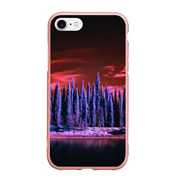 Чехол iPhone 7/8 матовый Абстрактный фиолетовый лес и тёмная река, цвет: 3D-светло-розовый