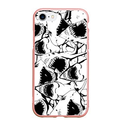Чехол iPhone 7/8 матовый Пасти акул - паттерн, цвет: 3D-светло-розовый