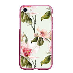 Чехол iPhone 7/8 матовый Цветы Нарисованные Магнолии, цвет: 3D-малиновый