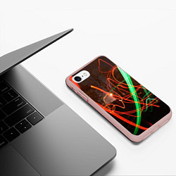 Чехол iPhone 7/8 матовый Абстрактные улица и зелёно-красные лучи, цвет: 3D-светло-розовый — фото 2
