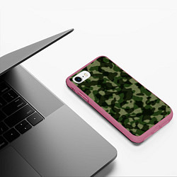 Чехол iPhone 7/8 матовый Камуфляж зелёного цвета, цвет: 3D-малиновый — фото 2
