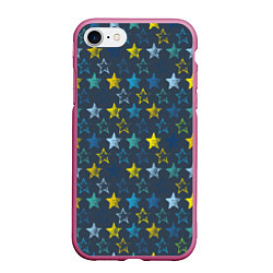 Чехол iPhone 7/8 матовый Парад звезд на синем фоне, цвет: 3D-малиновый