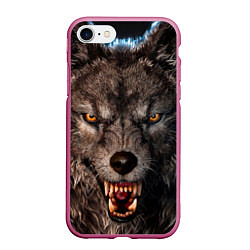 Чехол iPhone 7/8 матовый Морда злого волка, цвет: 3D-малиновый