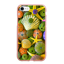 Чехол iPhone 7/8 матовый Композиция из морских звёзд и ракушек, цвет: 3D-светло-розовый