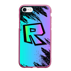 Чехол iPhone 7/8 матовый Roblox neon logo, цвет: 3D-малиновый