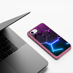 Чехол iPhone 7/8 матовый Фиолетовый градиент - неоновые геометрические плит, цвет: 3D-малиновый — фото 2