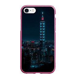 Чехол iPhone 7/8 матовый Ночной неоновый город, цвет: 3D-малиновый