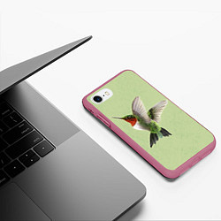 Чехол iPhone 7/8 матовый Одинокая колибри, цвет: 3D-малиновый — фото 2