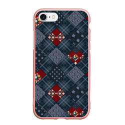 Чехол iPhone 7/8 матовый Red and blue denim patchwork, цвет: 3D-светло-розовый