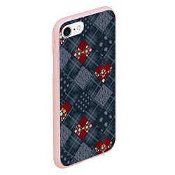 Чехол iPhone 7/8 матовый Red and blue denim patchwork, цвет: 3D-светло-розовый — фото 2