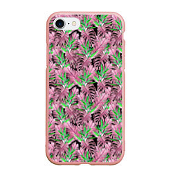 Чехол iPhone 7/8 матовый Tropical plants in brown and green, цвет: 3D-светло-розовый