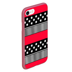 Чехол iPhone 7/8 матовый Red and black pattern with stripes and stars, цвет: 3D-малиновый — фото 2