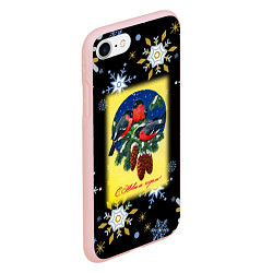 Чехол iPhone 7/8 матовый Новый Год Три Снегиря, цвет: 3D-светло-розовый — фото 2
