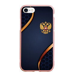 Чехол iPhone 7/8 матовый Blue & gold герб России, цвет: 3D-светло-розовый