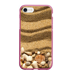 Чехол iPhone 7/8 матовый Ракушки на песчаном берегу, цвет: 3D-малиновый