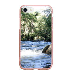 Чехол iPhone 7/8 матовый Течёт река в лесу, цвет: 3D-светло-розовый
