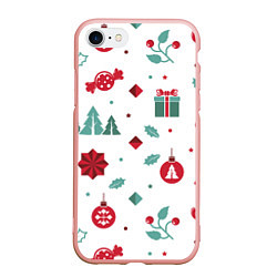 Чехол iPhone 7/8 матовый Новый год подарки, конфеты, ёлочные шары, цвет: 3D-светло-розовый